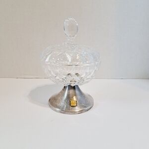 Vintage Made In USA Wallace Silver Pedestal Crystal Candy Trinket Dish‎